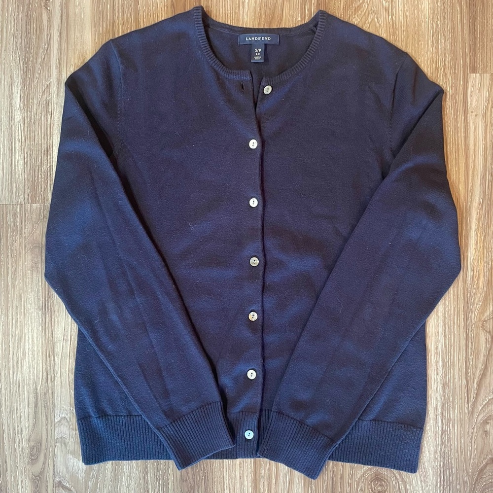 Land’s End Women's Fine Gauge Cotton Cardigan Sweater Small